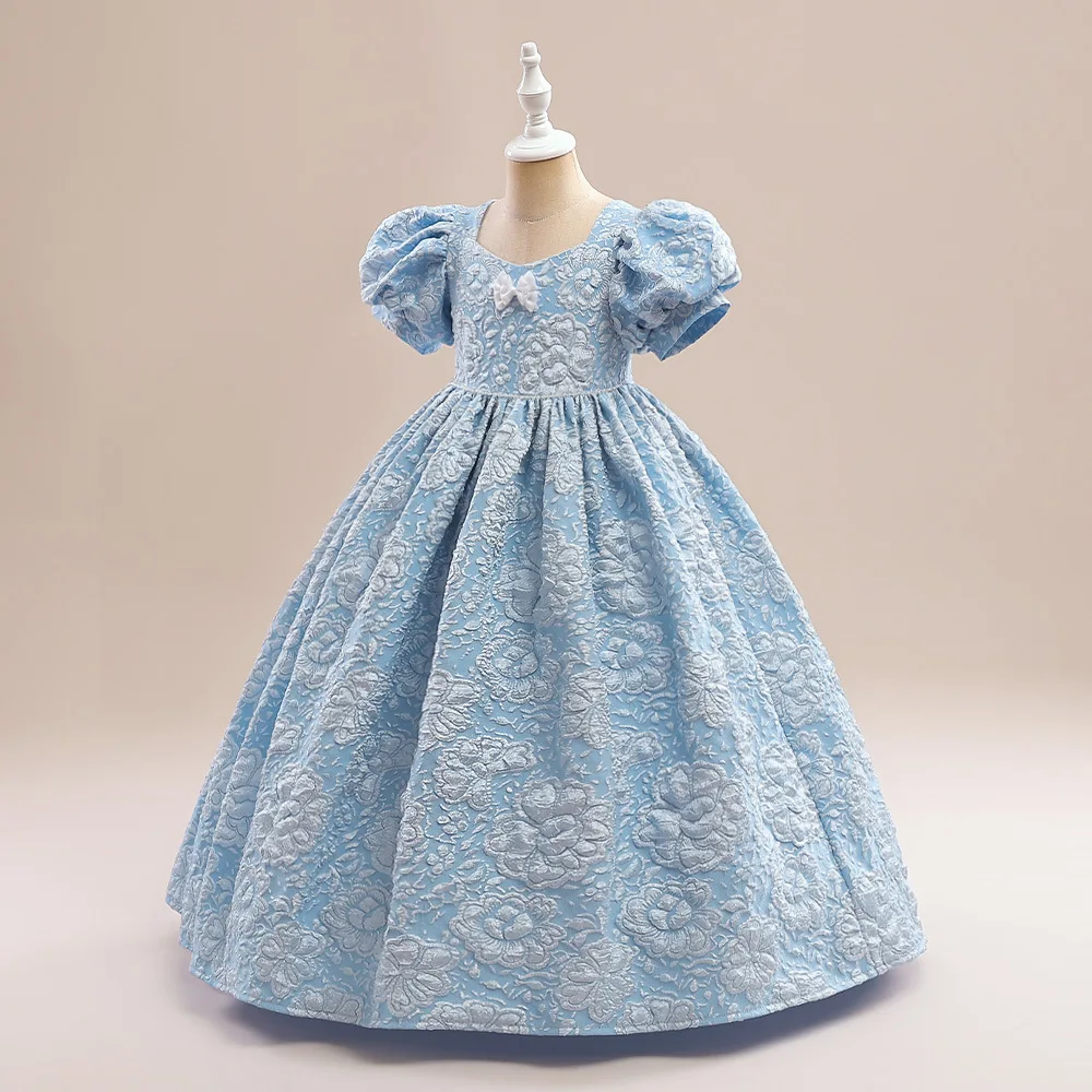 Fashion Bow Kids Dresses for Girls Lace Mesh Short Sleeve Girls Party Dress  Summer Children Girls Evening Dresses 4-13 Years