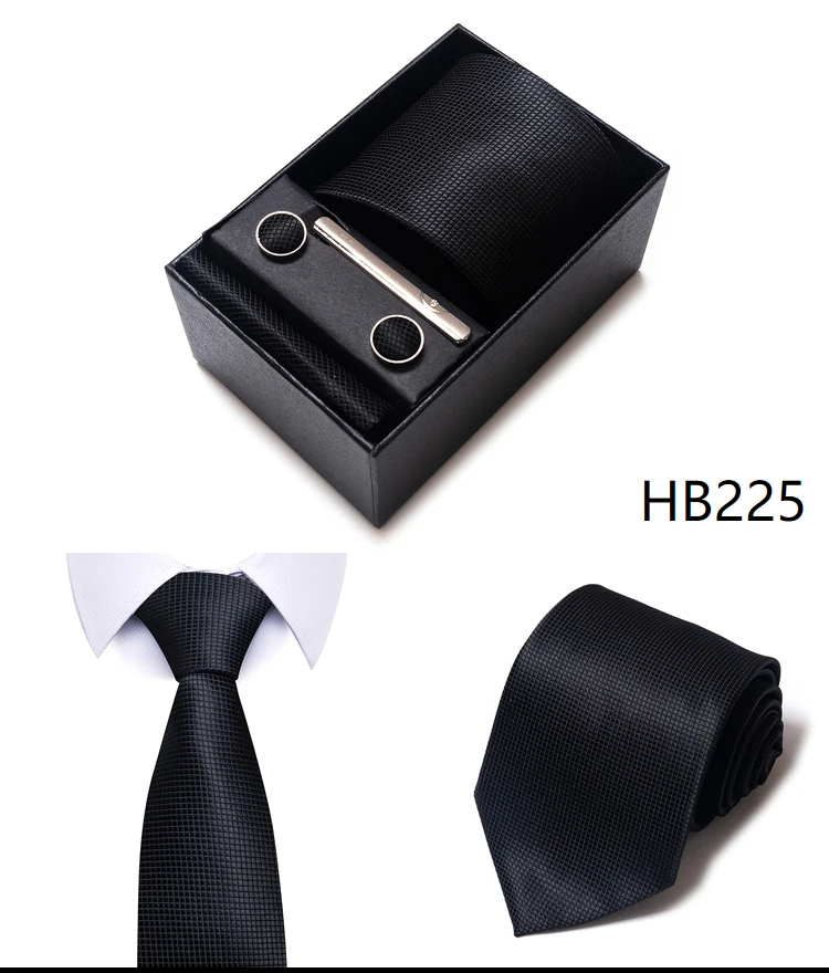 Krawatte Taschentuch Manschettenknopf Set für Männer Krawatte Urlaub Geschenkbox Blau Gold Anzug Zubehör Schlanke Hochzeit Gravatas – Detail 31