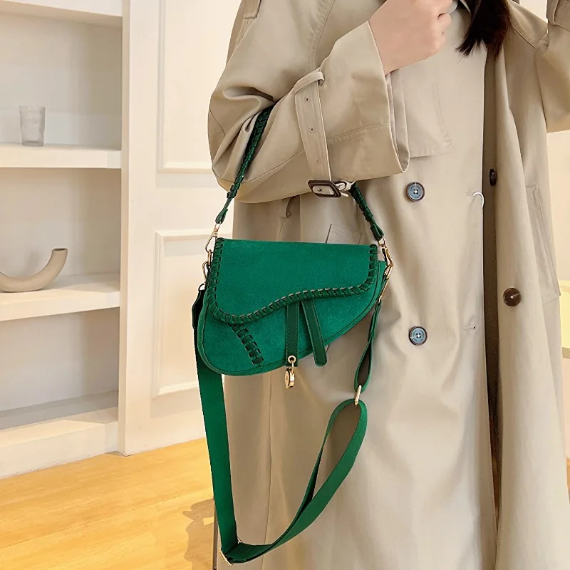 Women Retro Solid Color Saddle Bag Woman Sweet Cool Woven Crossbody Bag Trendy Shoulder Bag for Women