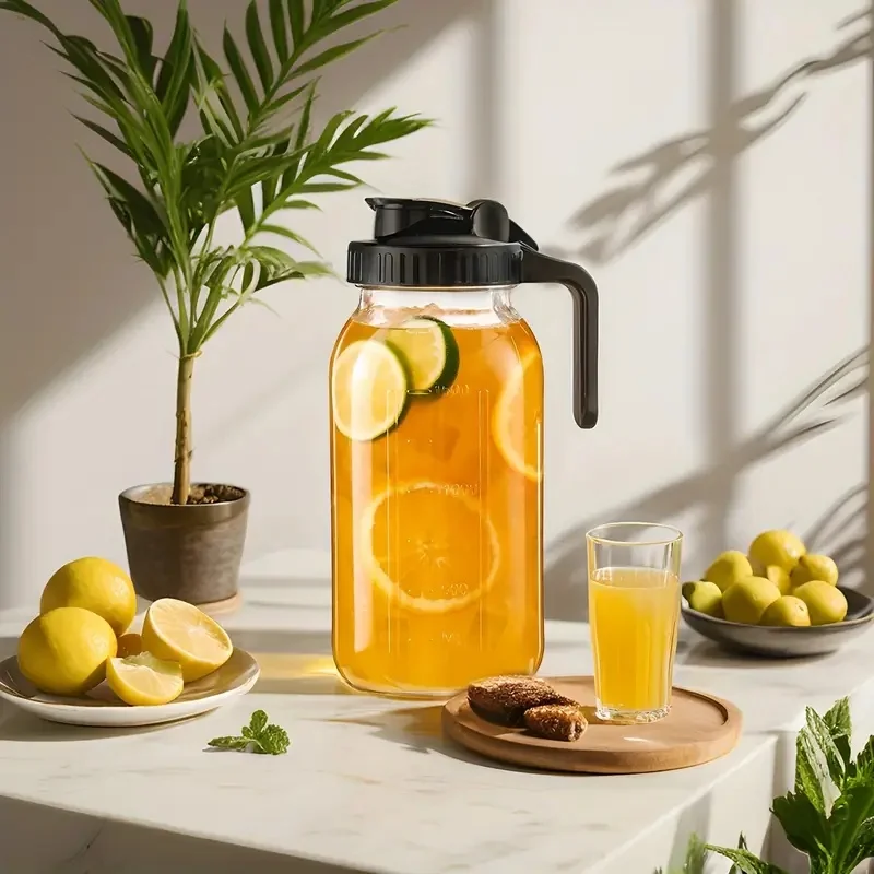 غلاية برطمان ميسون زجاجية مكونة من قطعتين سعة 64 أونصة مع غطاء ومقبض، غلاية شاي الشمس الخارجية، غلاية شاي ثلج للثلاجة، تستخدم للمكيا #2