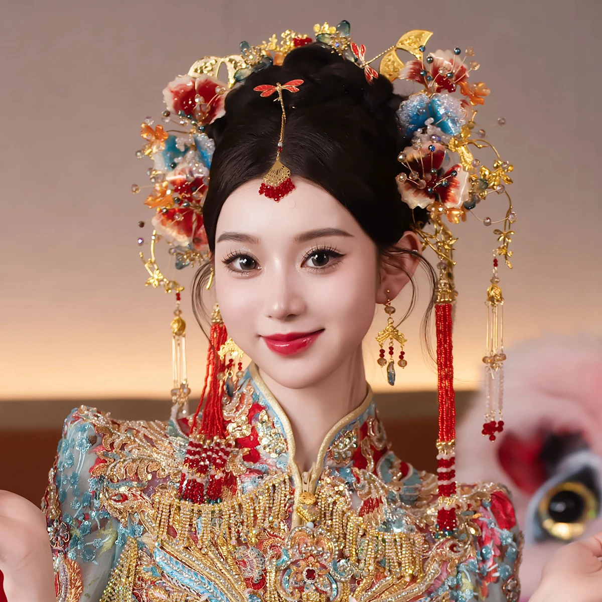 

Винтажный китайский головной убор Xiuhe, красный, синий, жидкий цветок, Cheongsam, свадебные аксессуары для волос