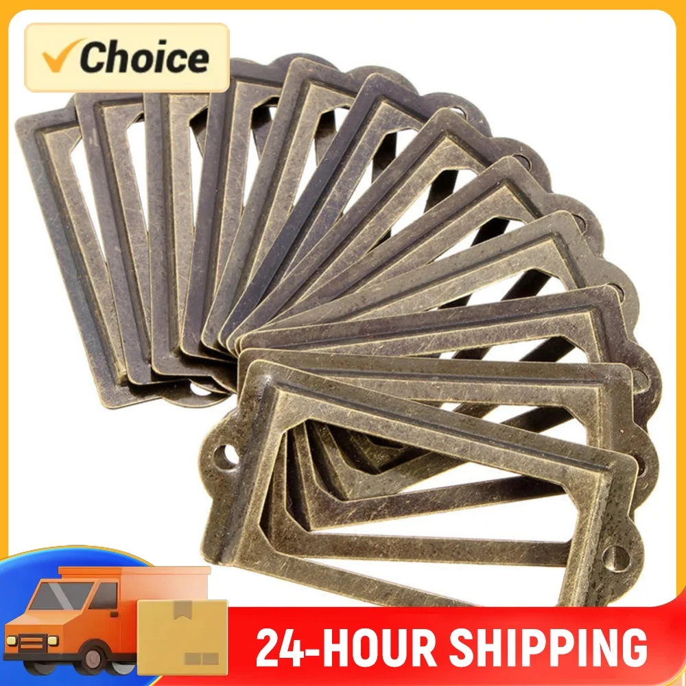12pcs Metal Label Pull Frame Antique Brass Card Holder Vintage Portable Multi-function Convenient for Furniture Cabinet