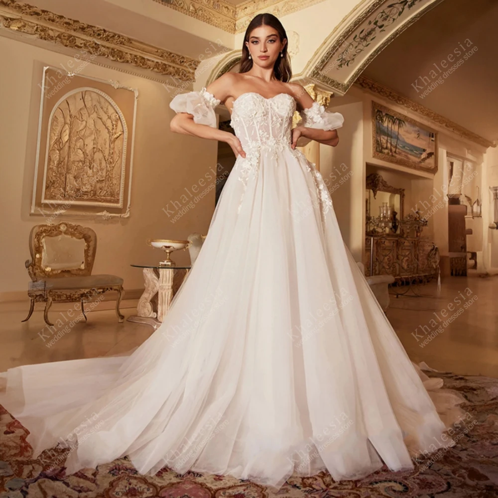 

Exquisite Wedding Dresses Luxury Bridal Gowns Lace Appliques Strapless Backless Robes For Brides Vestidos De Novia Customized