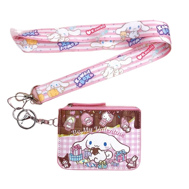 

Sanrio Coin Purse Hello Kitty Card Holder Kuromi Work Badge Set Breastpiece with Keychain Hanging Rope Hanging Neck