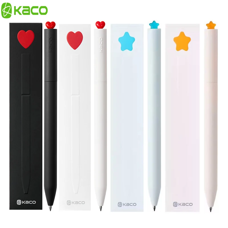 KACO First Love Heart/Star 0.5mm Gel ink Pen Smooth Writing Fine Point Dual Ball Nib Signature Cute Kawaii Rotary Pens Gift