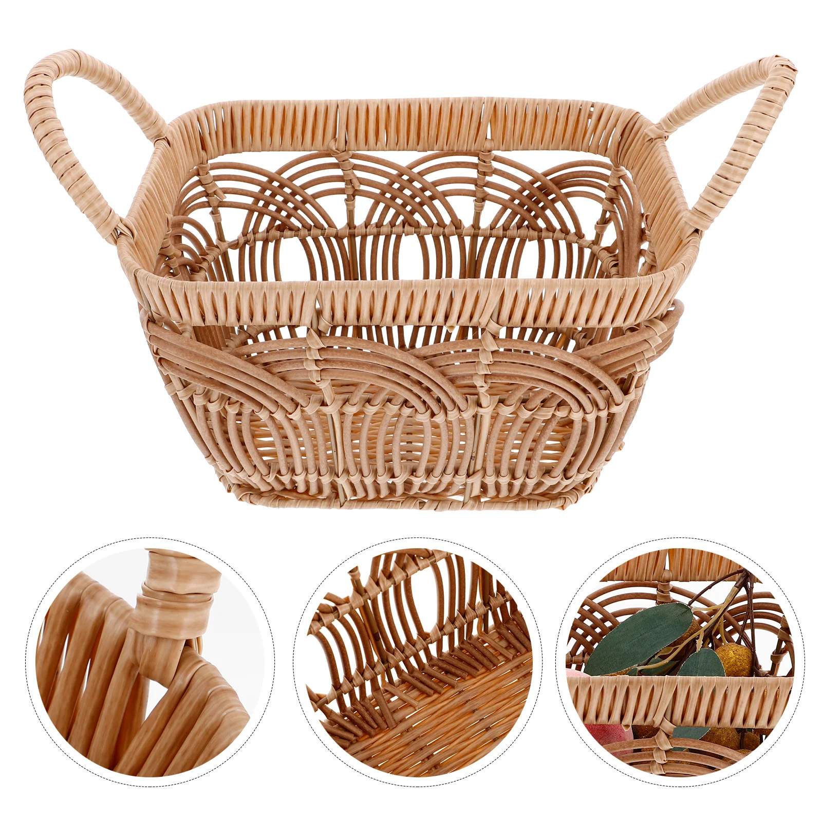 

European Vintage Handwoven Wicker Basket Brown Rustic Entryway Organizer Portable Bamboo Storage Tray with Handle Home Decor