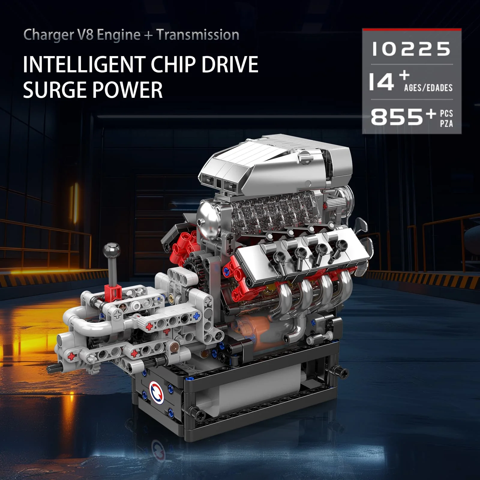 855 stücke Mold King 10225 NO.Dodge V8 Motor Modell Übertragung DIY Bausteine Teile Set Ziegel Montage Motor Ziegel Spielzeug geschenk