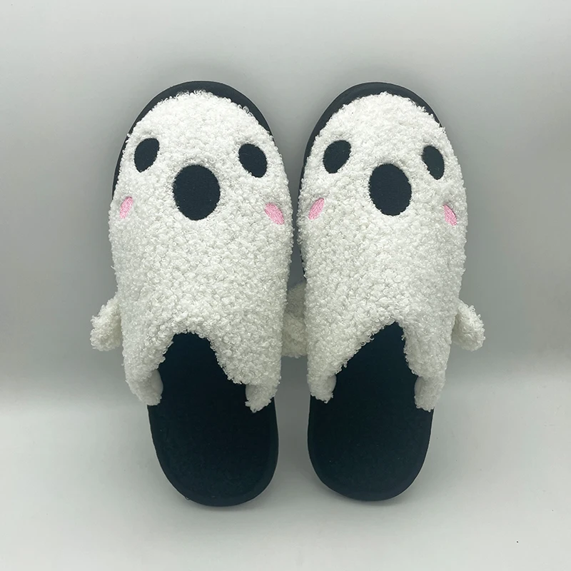 Hingland Cow Halloween Ghost Plush Slippers Cute Winter Warm Specter Cozy Slipper Adults Indoor House Furry Shoes for Party