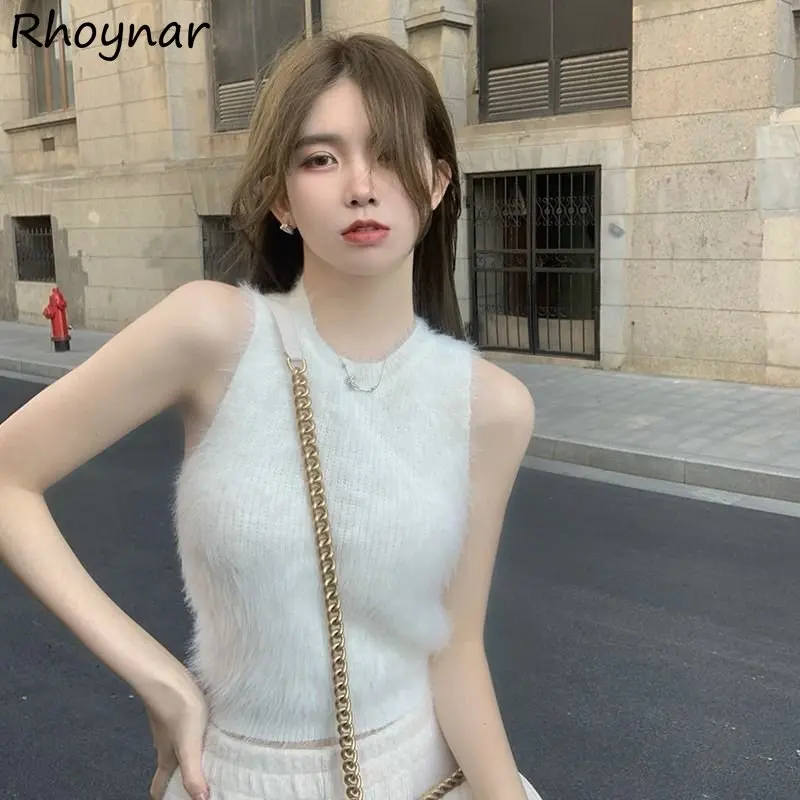 Pure Vintage Crop Tops Sweater Vest Women Fashion Korean Style Comfort Harajuku Temper Romantic Autumn Elegant Ulzzang Young Ins