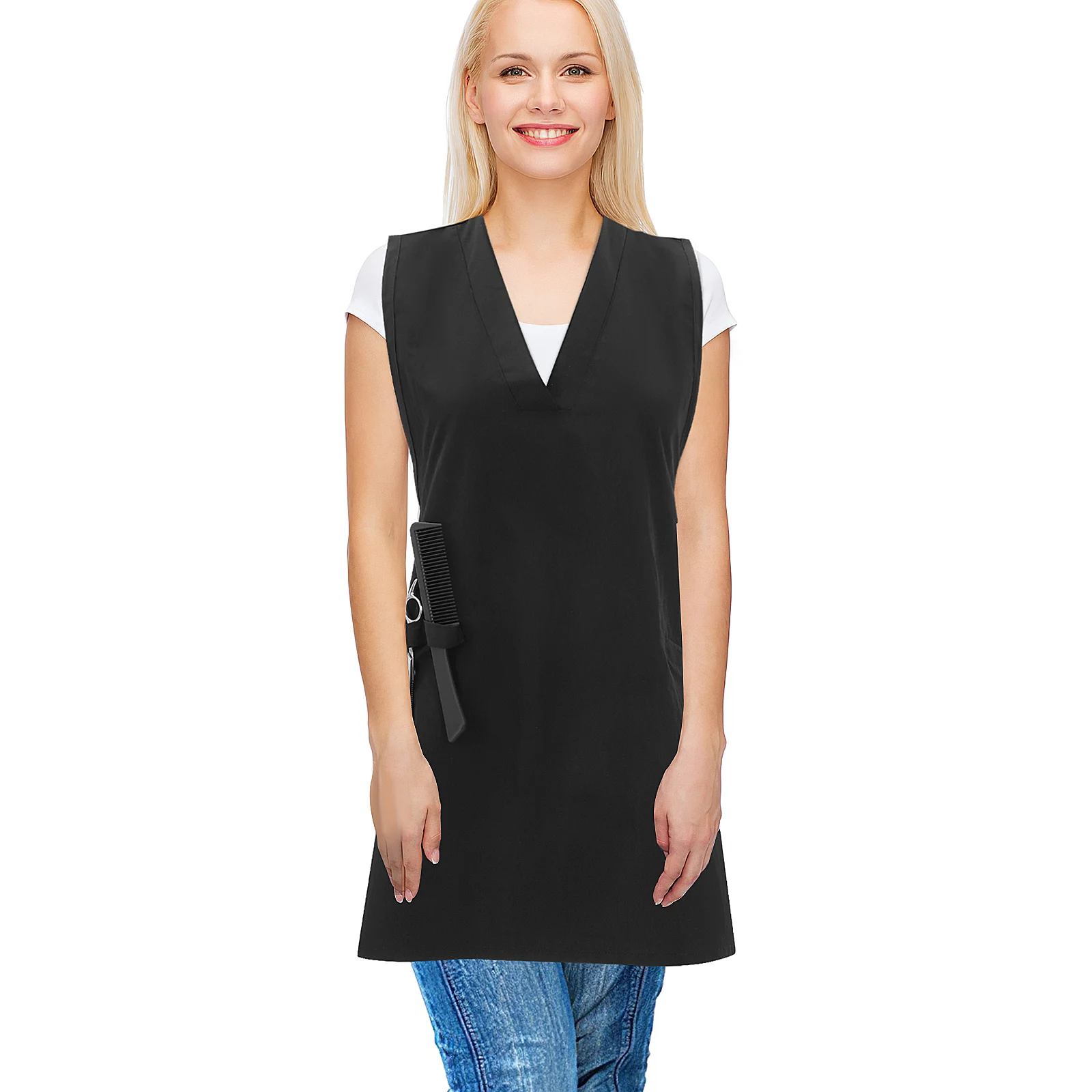 

V-neck Mesh Back Apron Hairstylist Aprons For Women Cosmetology Barber Working Cloth Salon