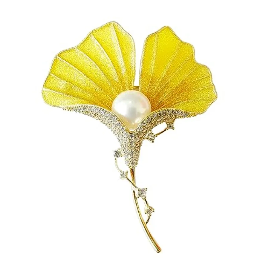 

Ginkgo Brooches for Women Flower Lapel Pin Blazer Dress Jacket Suit Clothing Jewelry Inspired Birthday Festival Gift