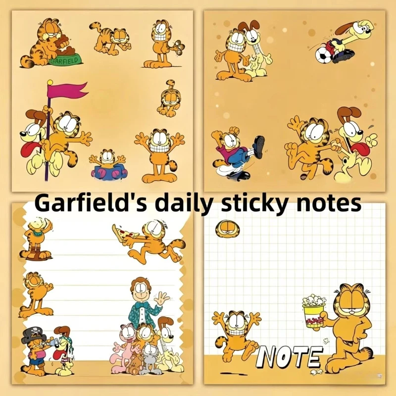 Blocos de notas adesivos fofos do Garfield, papelaria kawaii para estudantes, mensagens para caderno de escritório, memorandos, produtos de anime, atacado.