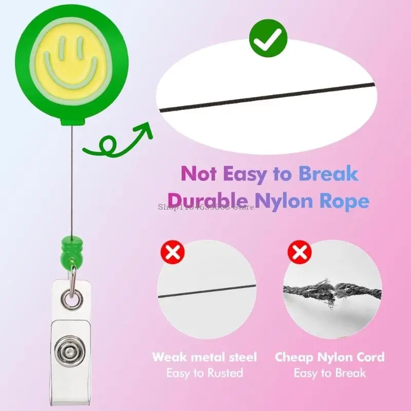 

Smiling Face Badge Holder with Metal Pocket Clip Retractable Badge Card Holder