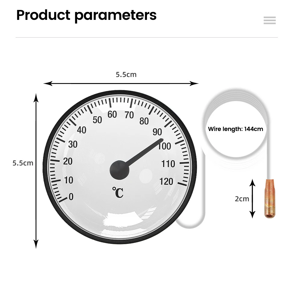 Dial Thermometer Capillary Temperature Gauge - 40 ℃ to 40 ℃ or 0 ℃ to 120 ℃ water & oil with Sensor Probe Liquid water thermomet