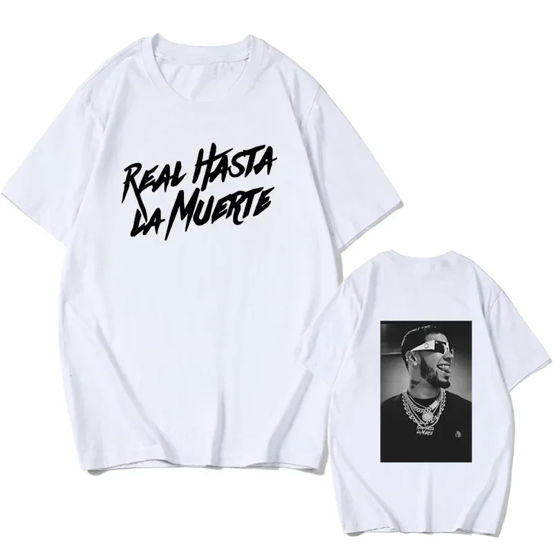 Summer Men's Short Sleeved Anuel AA Real Hasta La Muerte Printed T-shirt Street Wear Rapper Loose Pullover Casual Pure T-shirt