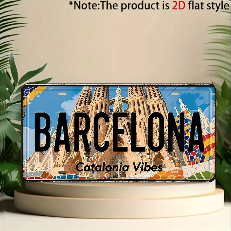 Letrero de Aluminio con Diseño de la Sagrada Familia de Barcelona, Estilo Catalán, Decoración de Pared para Garaje, Bar, Cuarto de Hombre, Impresión Plana 2D, Póster Metálico