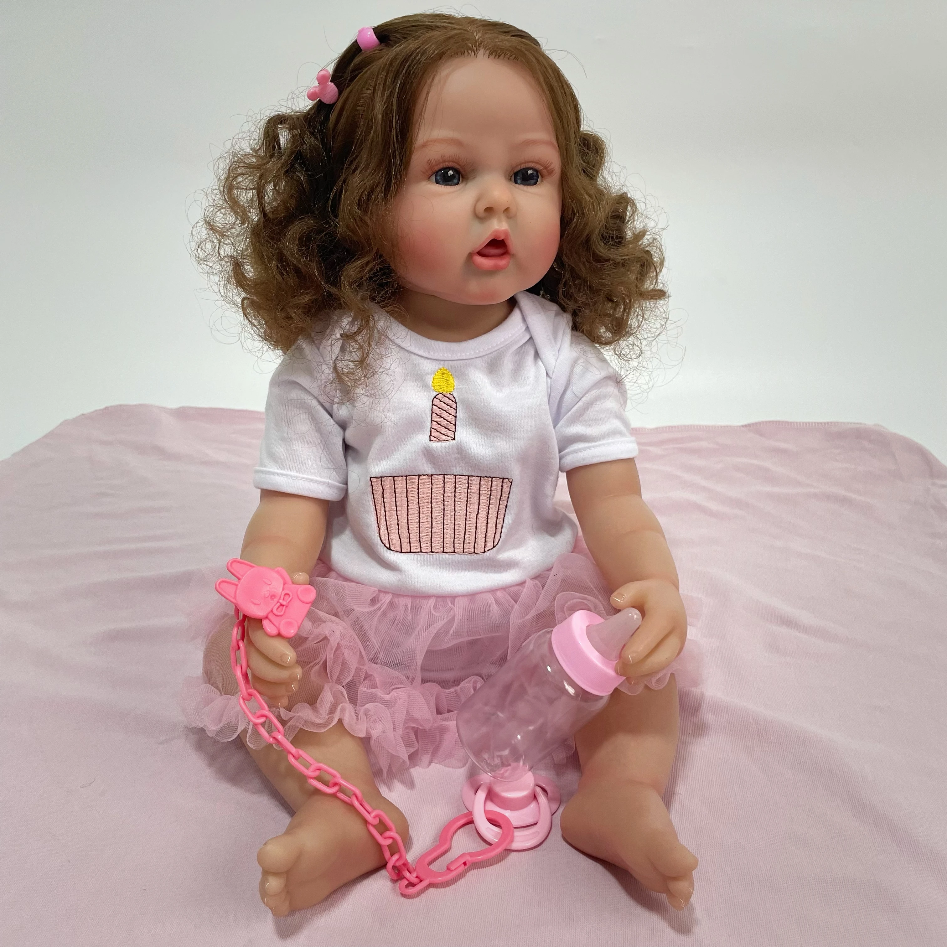 

55CM Full Body Silicone Vinyl Finished Reborn Doll Girls Princess Washable Flexible 3D Painted Skin Hand-rooted Blond Hair Dolls