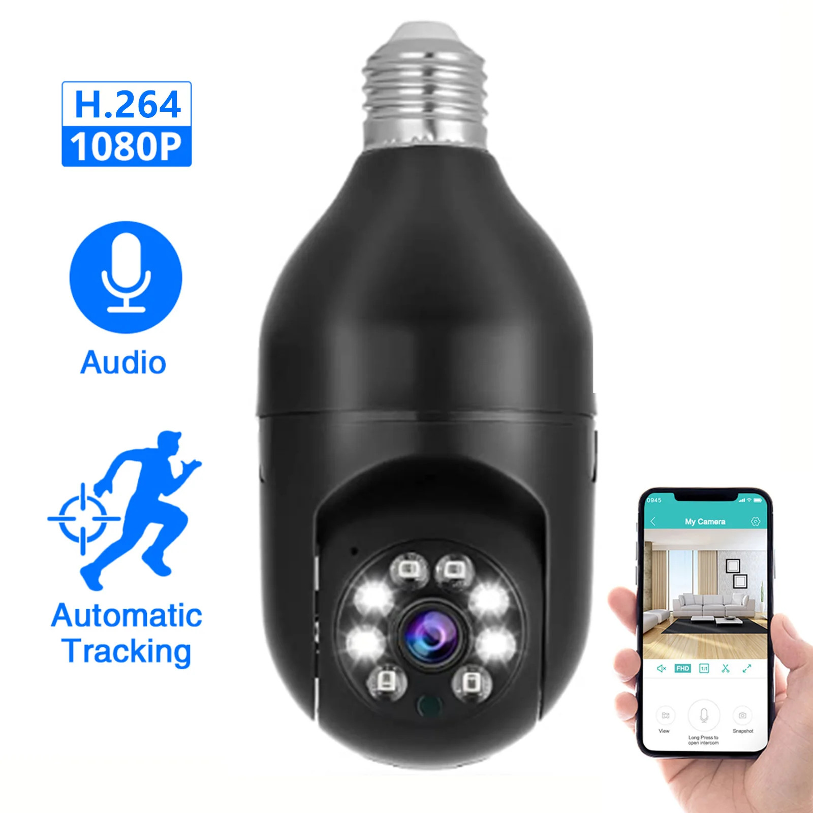 2MP 1080P YiLot App E27 Lamp Head Socket Wireless PTZ IP Dome Camera Full Color AI Humanoid Detection Security CCTV Baby Monitor