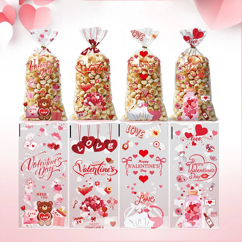 Sachets cadeaux en plastique en forme de cœur de Leon, emballage en poudre, décor de fête d'anniversaire, de mariage, de strass et de bonbons, 50 pièces