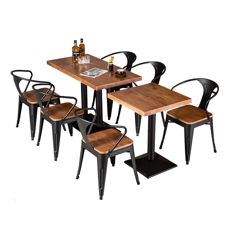 

A Dining table modern wooden dining room furniture industrial style iron stackable retro bistro table and chair set
