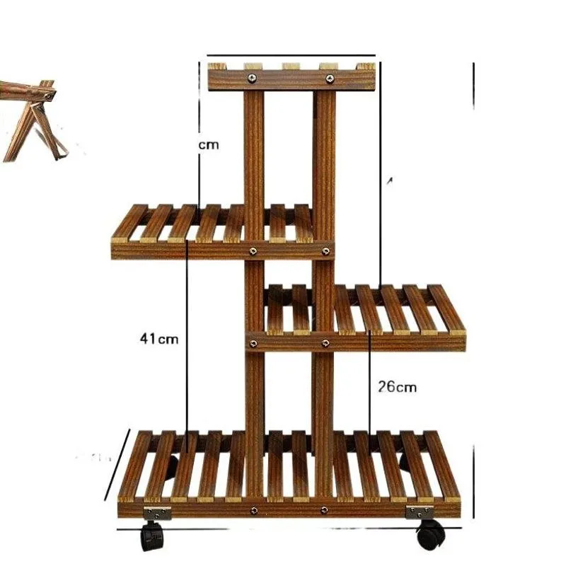 Mobile Plant Stand for Living Room, Floor Standing Preservative Wood Flower Pot Shelf, Anti-Corrosion Rack for Home Garden