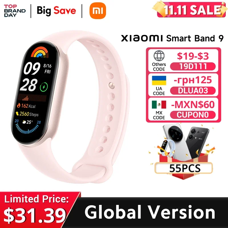 [Мировая премьера]Глобальная версия Xiaomi Smart Band 9, 21 день, срок службы батареи, 1,62 дюйма, AMOLED-дисплей, 150 спортивных режимов, мониторинг сна