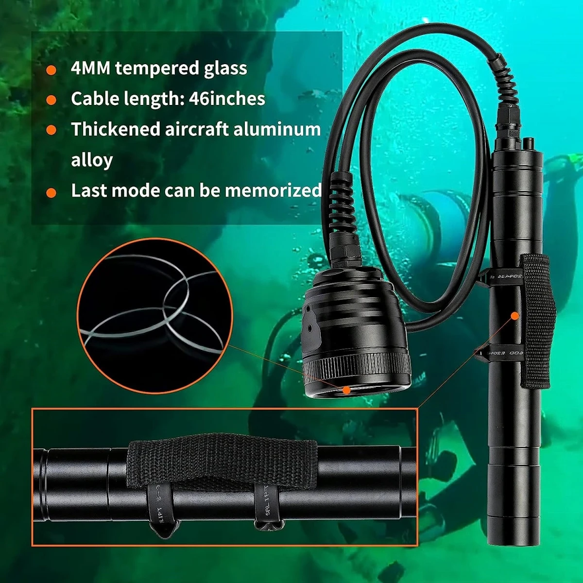 Odepro WD70 Professional Diving Flashlight Powerful Scuba Dive Torch Light Underwater Lantern Submersible Lamp for Diving  Torch