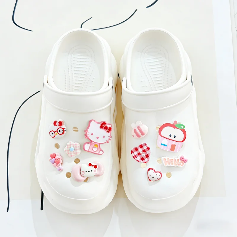 

10 шт. милых розовых декоративных съемных украшений Hello Kitty для обуви, подходят для тапочек, сандалий, пляжной обуви, подарки для вечеринок