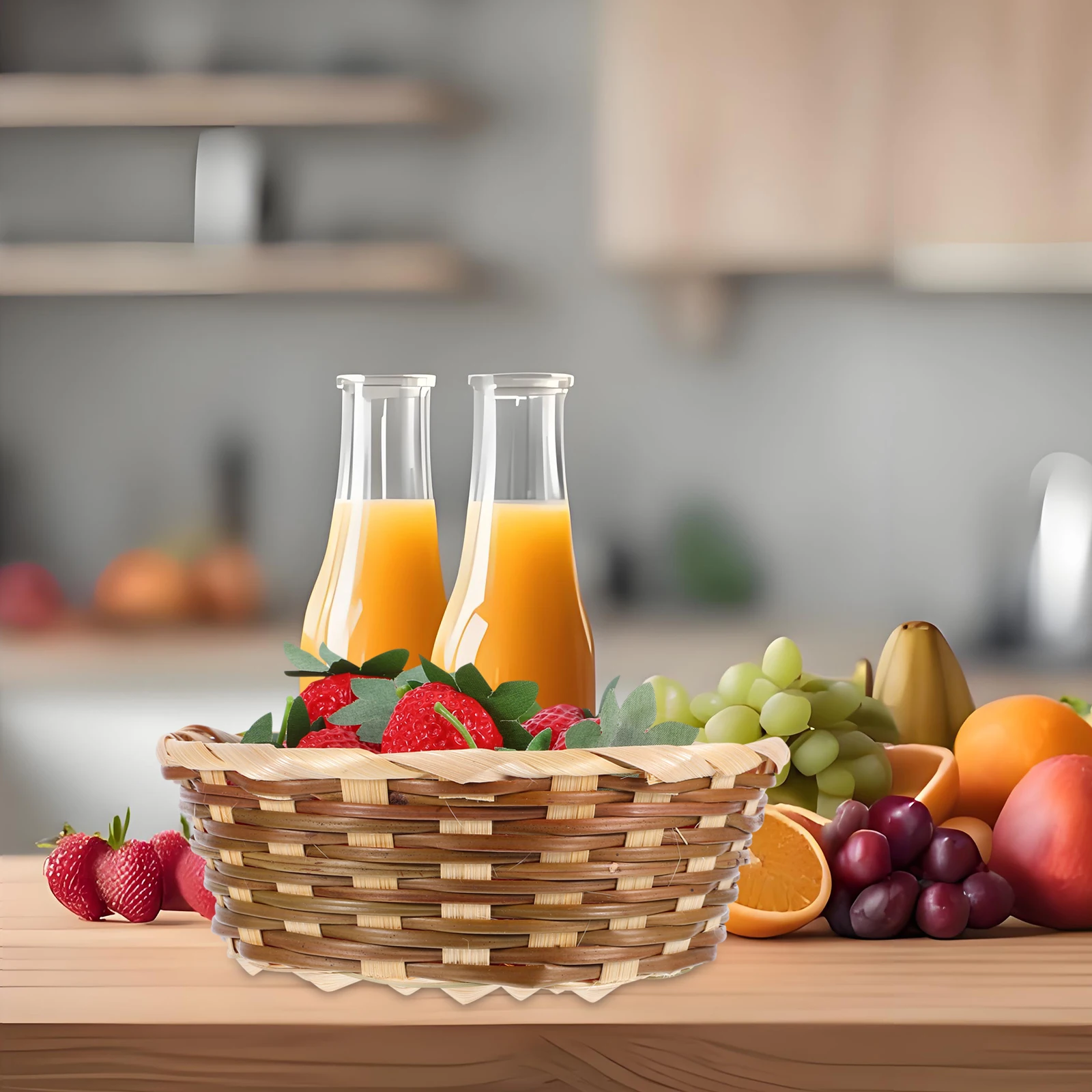 

5pcs Bamboo Fruit Basket Woven Storage Organizer For Kitchen Desktop Bread Snack Container Weaving Basket Household Storage Tool