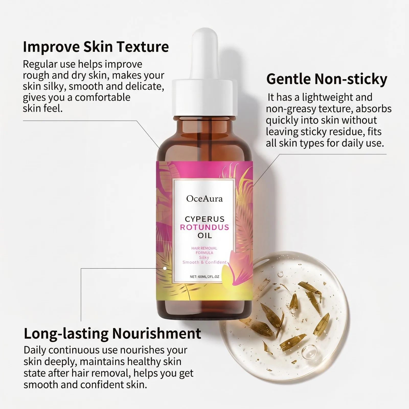 Cyperus Rotundus Hair Removal Care Oil Soothe Nourish Hair Reduction Deep Moisturizing After Shave Smooth Skin Non Greasy 60ml view 5