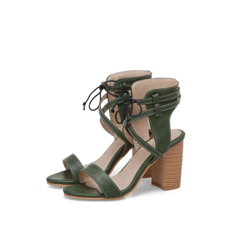 Big Size 11 12 13 14 15 16 17 18 19 high heels sandals women shoes woman summer ladies Rough heel open-toed Deep mouth lace-up