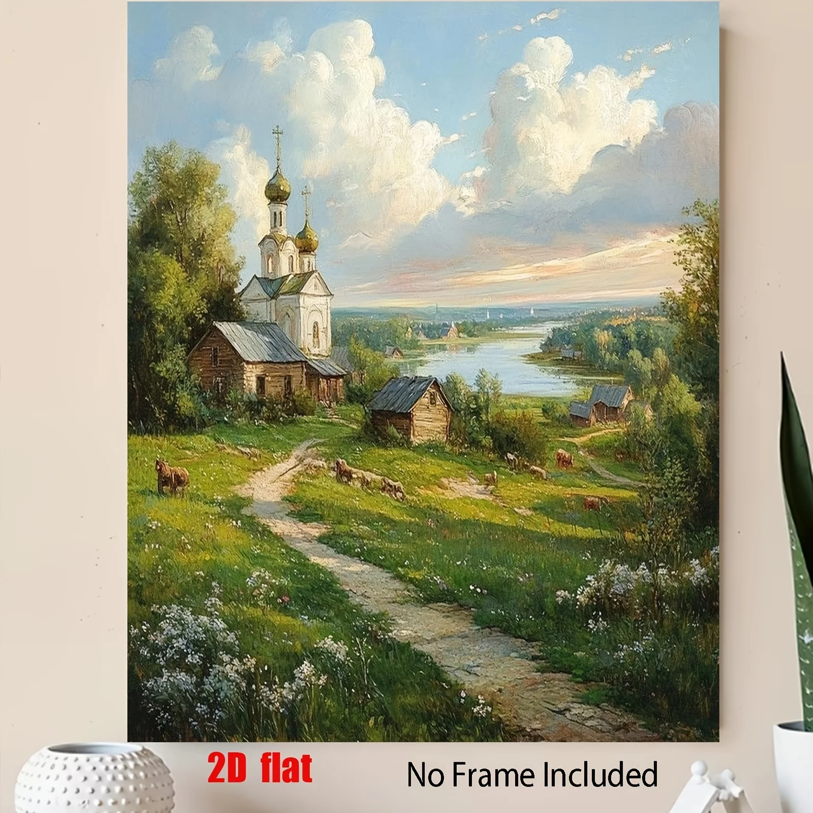 Professional Art Use A Set of Digital Oil Painting Kit for Beginners, Featuring a Countryside Church by The River And Lush Lands