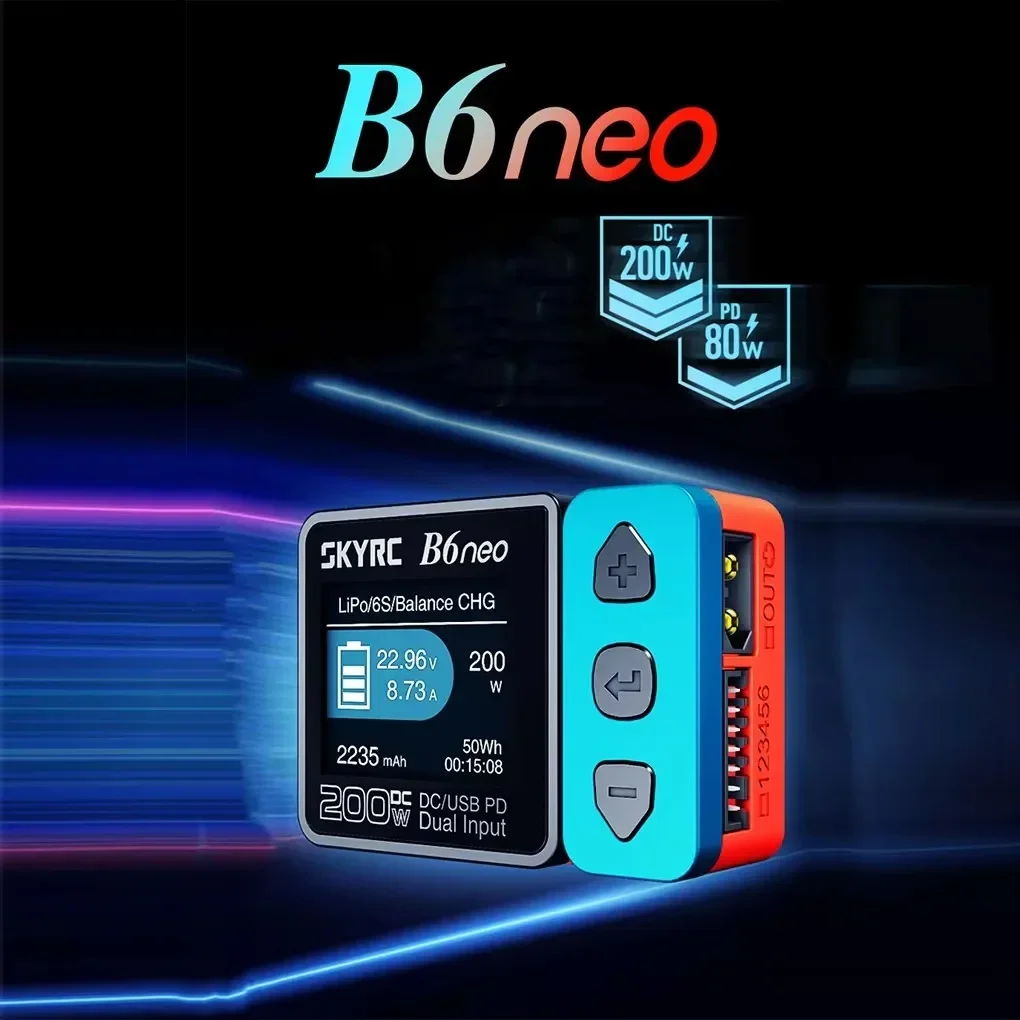 SkyRC B6 neo Smart Charger DC 200W PD 80W LiPo Battery Balance Charger SK-100198 Compact 6S Charger Discharger