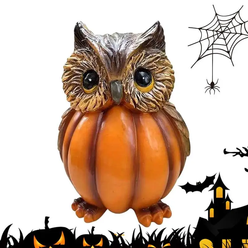 

Halloween Resin Owl Pumpkin Statue Spooky Decorative Owl Figurine Ornament Small Garden Sculpture Owl Miniatures Home Desk Decor