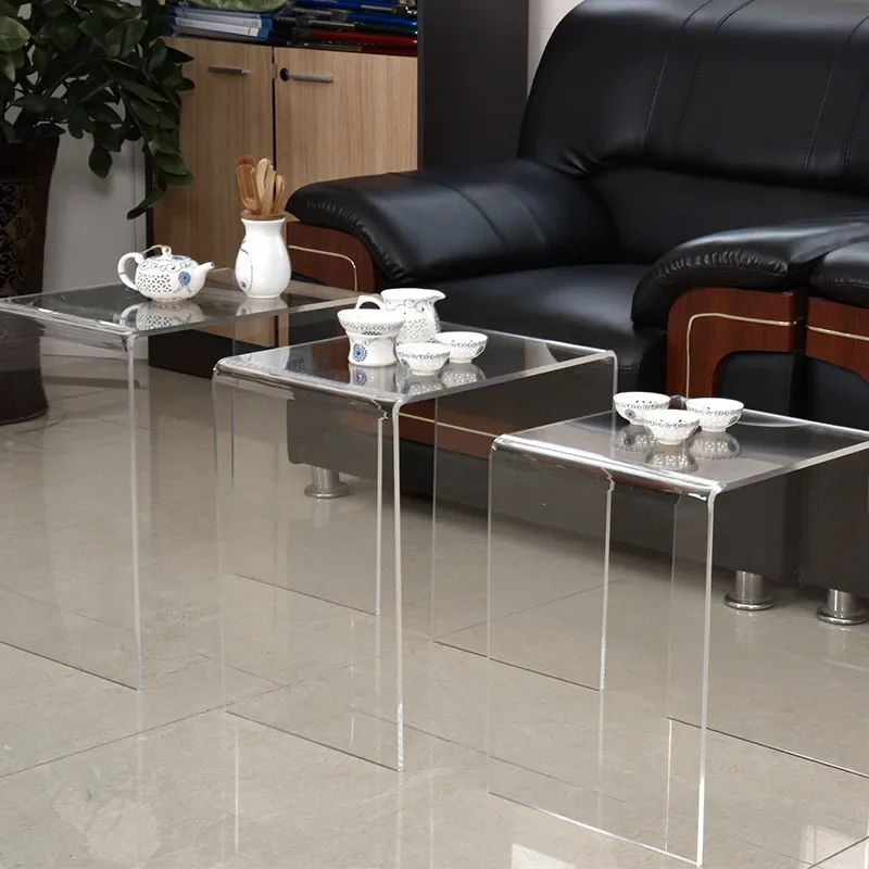 Custom Acrylic Tea Table Table U Coffee Leisure Transparent Organic Glass Tea Table Household Items  Shelf  Single Tier