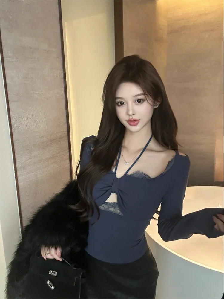 

Шикарный длинный топ-блузка для женщин на весну-осень, новый, с эффектом утончения талии, сексуальный, с вырезами, красивый, для ношения под одеждой