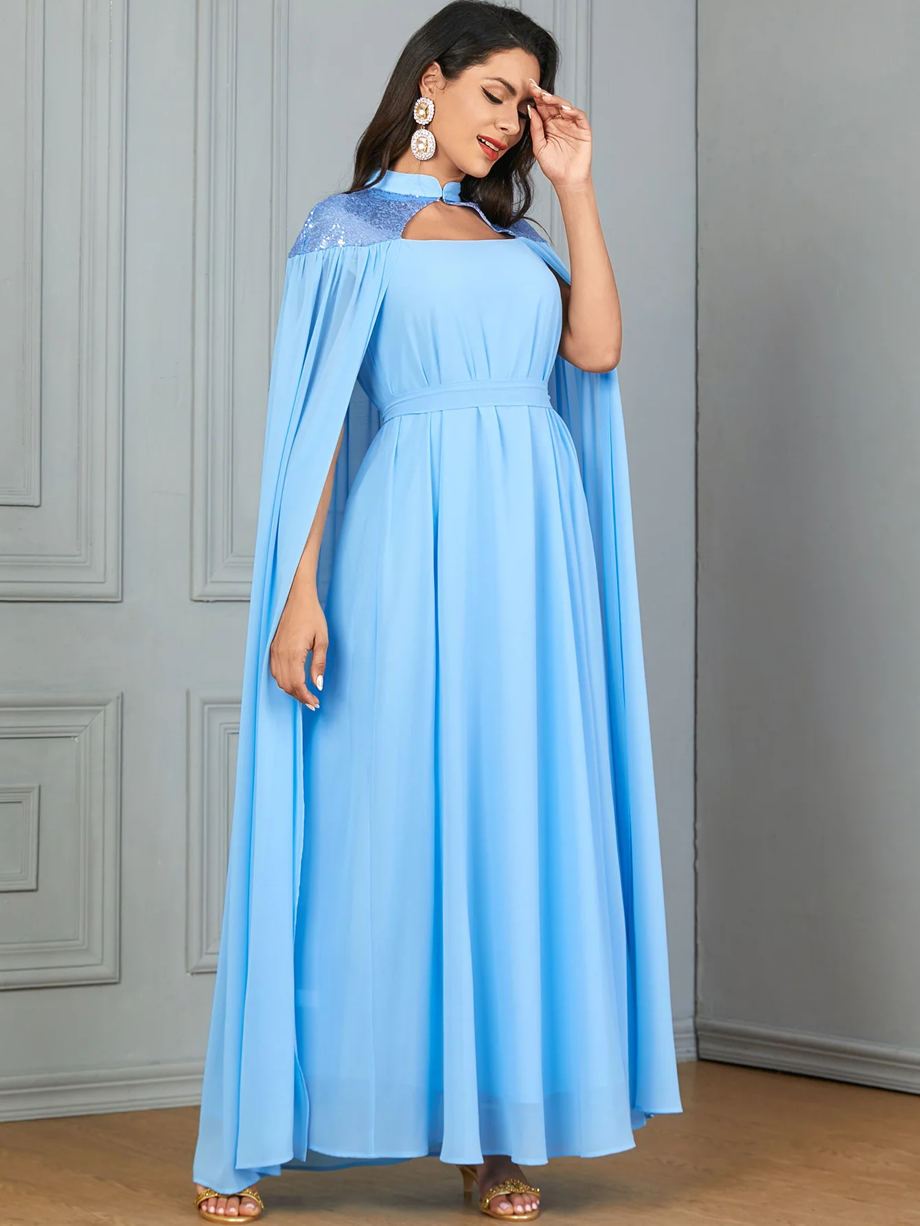 

2024 New Cape Cloak Women Arab Party Dress Eid Djellaba Dubai Abaya Turkey Kaftan Ramadan Islamic Jalabiya Morocco Caftan Gown