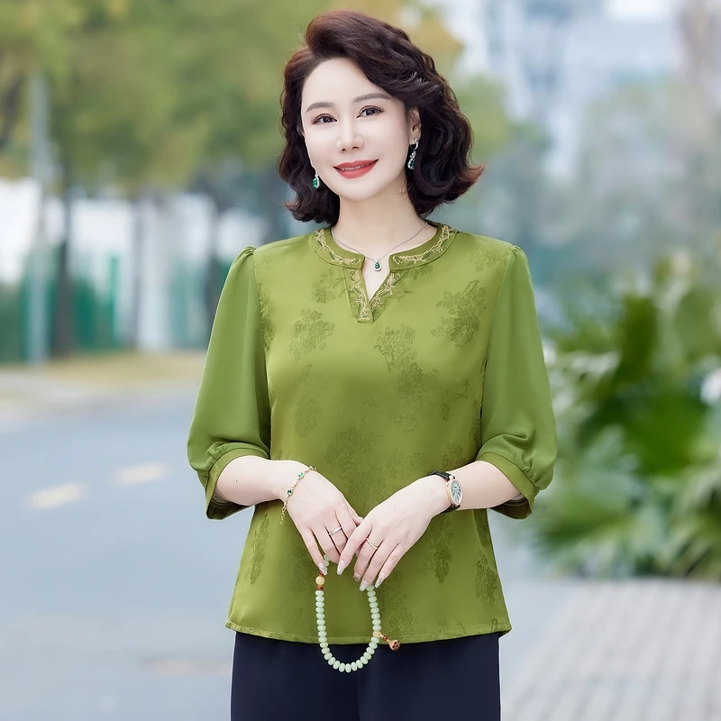 

Elegant Fashion Slim Fit Female Clothes Loose Casual All Match Tops Women Solid Button Three Quarter Sleeve Blusa