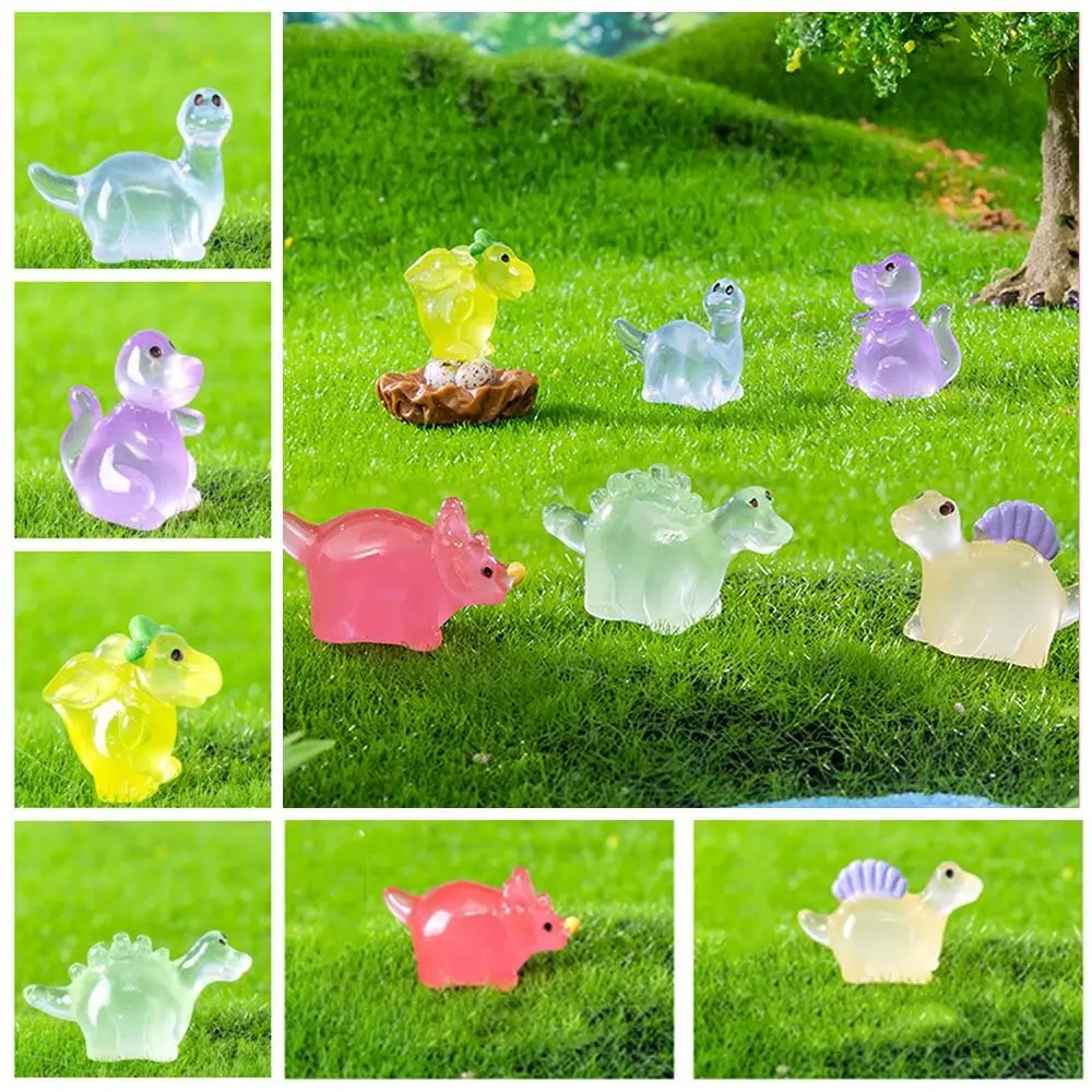 Cartoon Noctilucent Dinosaur Figurines Resin Crafts DIY Mini Dinosaur Ornaments Delicate Handmade