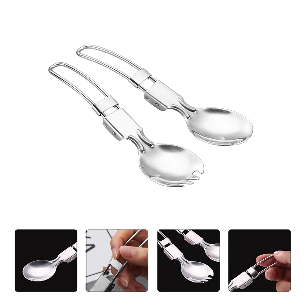 

4pcs Stainless Steel Folding Spoon Fork Picnic Baby Spoons Outdoor Cutlery Lightweight Trail Compact Foldable Lunch Box