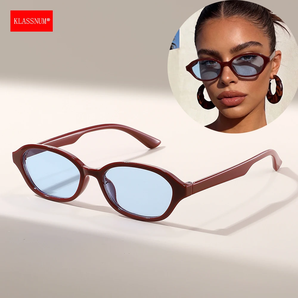 KLASSNUM Women Trendy Rectangle Oval Frame Sunglasses Brand Designer UV400 Colorful Lens Y2K Fashion Decorative Eyewear 2027