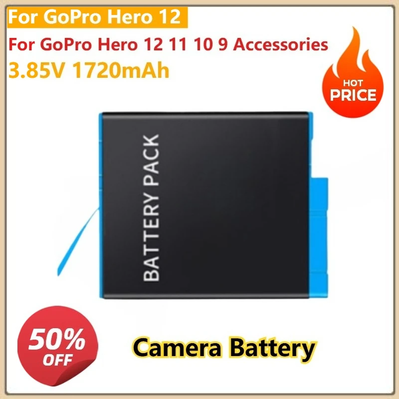 3.85V 1720 mAh Hero12 Fully Decoded Battery For GoPro Hero 12 11 10 9 Camera Batteries
