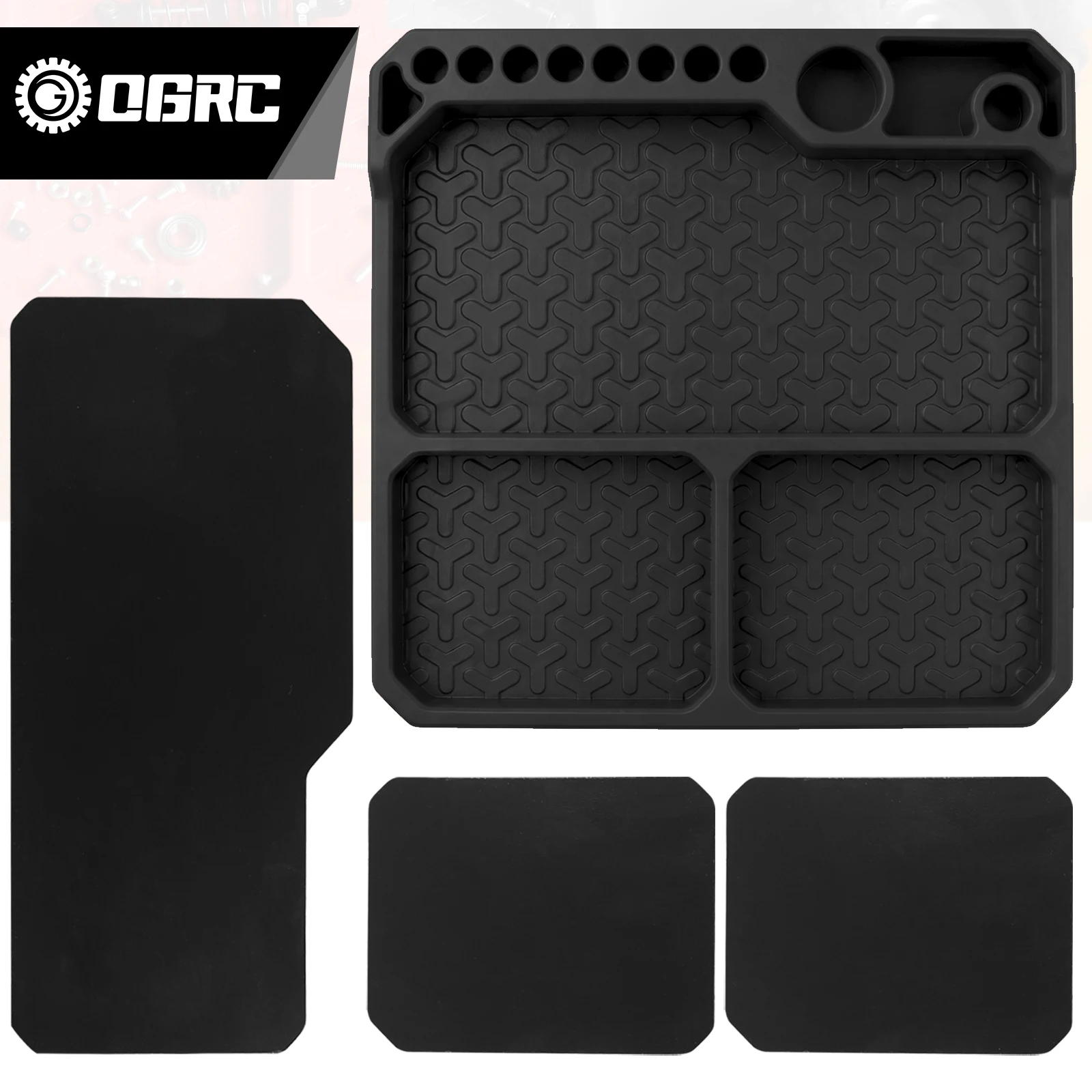 OGRC Silicone Tool Tray, RC Parts Organizer RC Screw Storage Plate Screw Holder Mat (160×160mm) - Red/Black