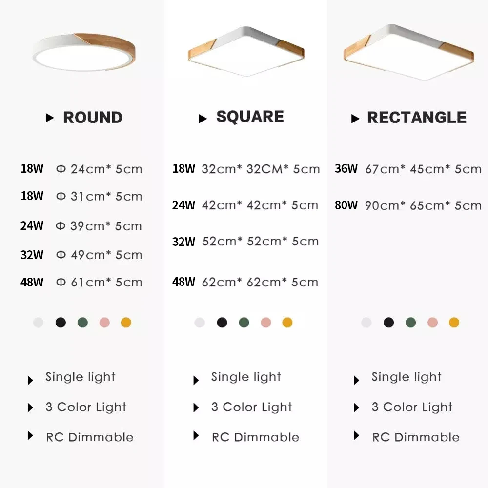 LED Ceiling Light Modern Nordic Round Lamp  Wooden Home Living Room Bedroom Study  Surface Mounted Lighting Fixture Remote