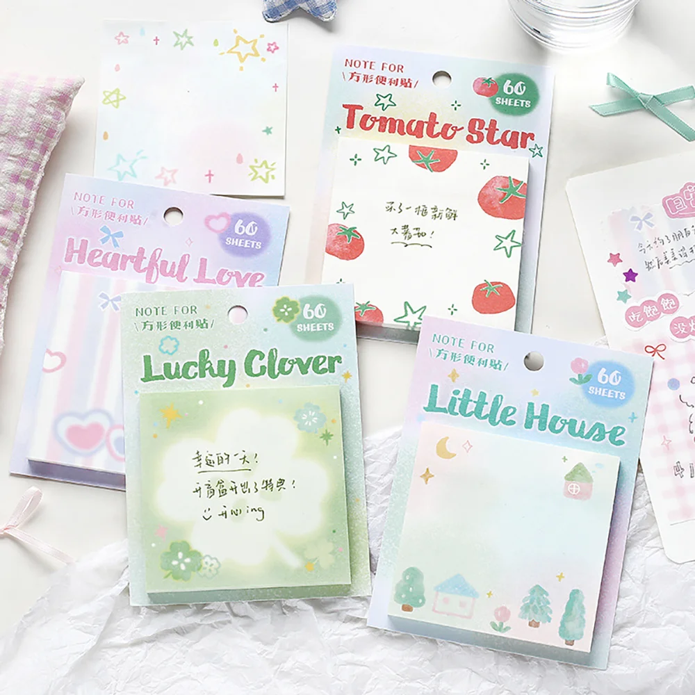60pcs Cartoon Cute Sweet Dream Series Memo Notebook Fresh Cute Korean Four-Leaf Clover Message Sticker Daily Decoration Notebook