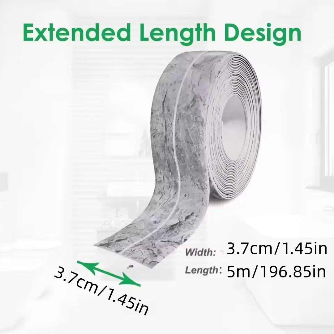 1Pc 5M/196.85in Professional Mildew-proof Caulk Tape Decorative Countertop Shower Tile Sealer Self Adhesive Tape Kitchen
