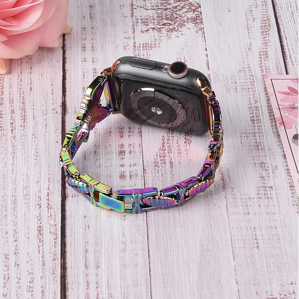 Women's Strap for Apple Watch 45mm 41mm 44mm 40mm Metal Chain Small Butterfly Stainless Steel Wristband for iWatch 8 7 6 5 4 3SE