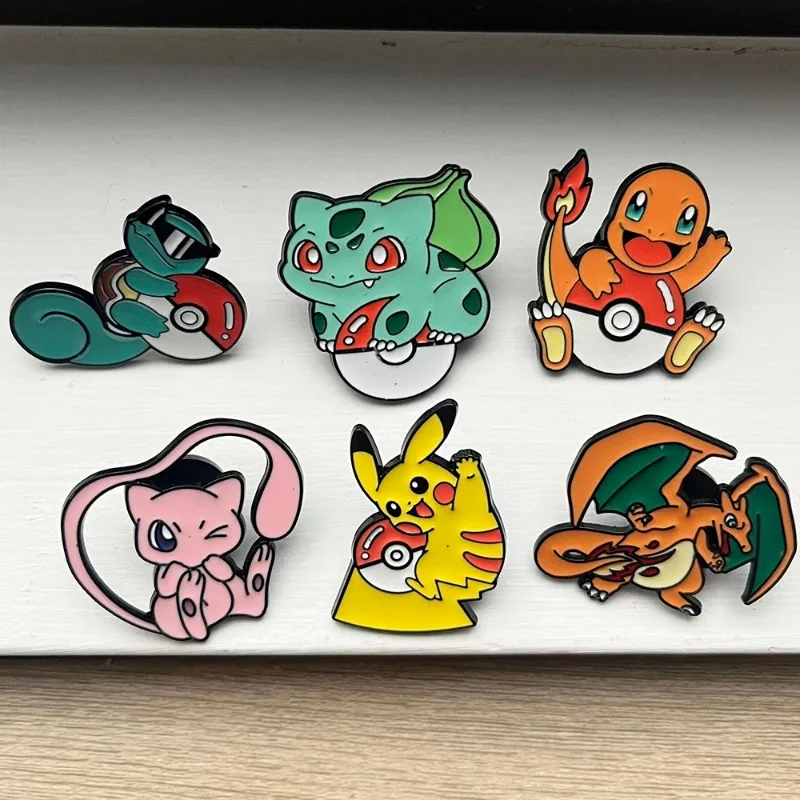 NEW HOT 6 Pcs Pokémon Brooch Set Cute Mewtwo Charizard Enamel Pins Creative Metal Badges for Backpacks Birthday gift for friends