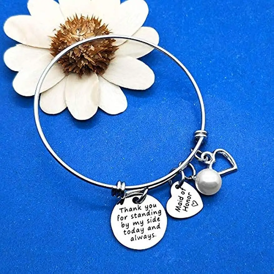 Bridesmaid Gifts Thank You for Standing by My Side Bangle Maid of Honor Bracelet Gift Wedding Gift for Best Friends Bracelet