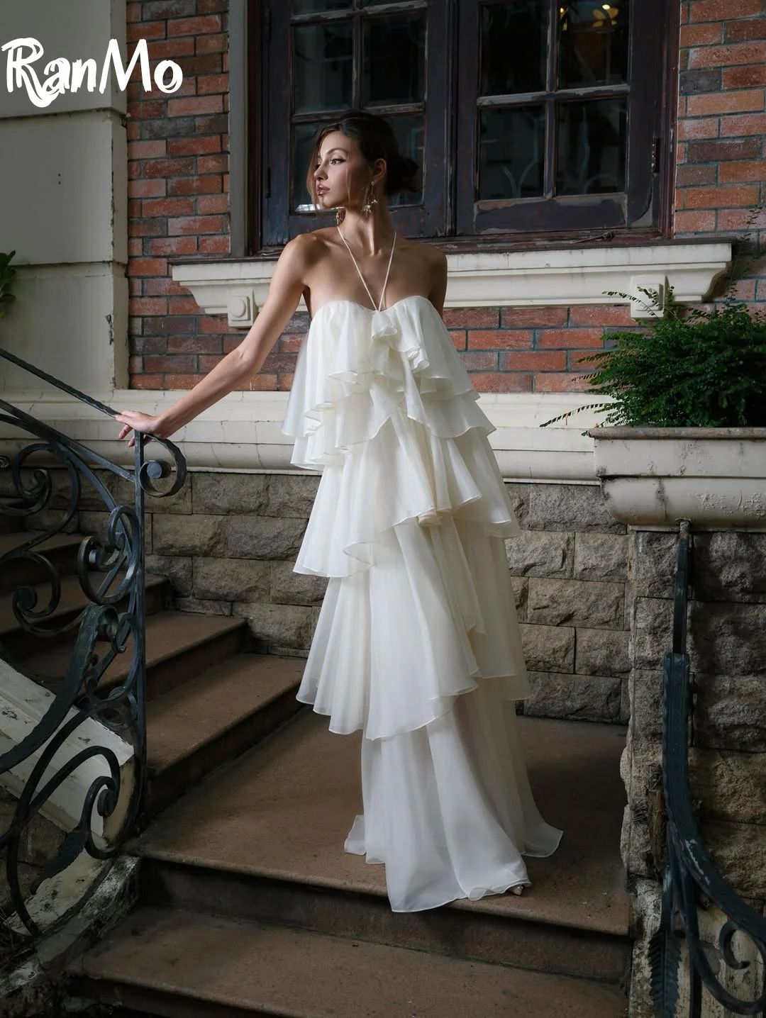 Ranmo أنيقة الرسن ألف خط فستان الزفاف الشيفون شاطئ الصيف الطية أكمام مشد زي العرائس طويلة المتدرج مخصصة 2025